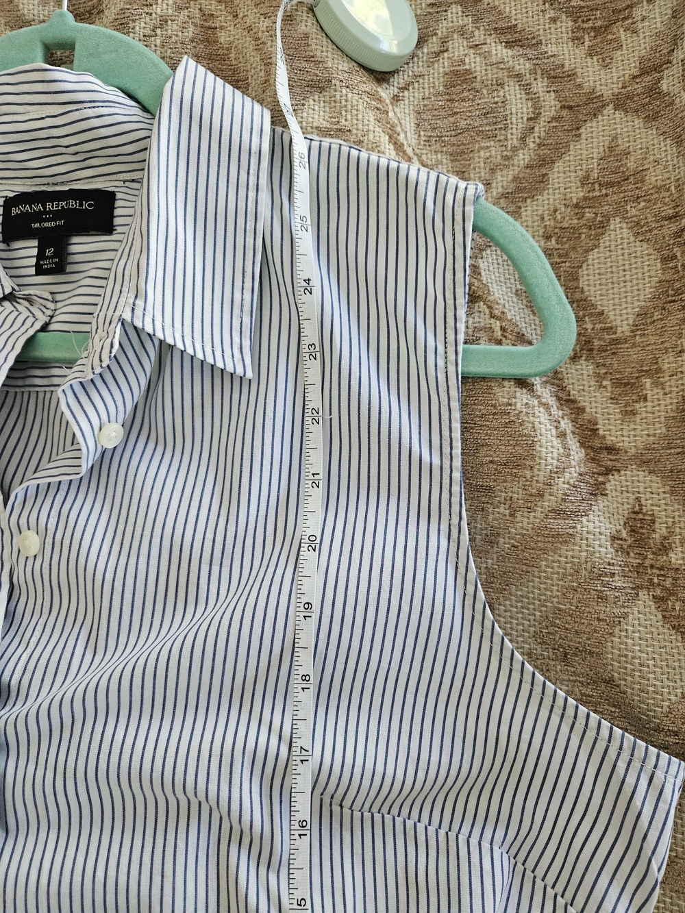 BANANA REPUBLIC Classic Tailored Sleeveless Blue Pinstripe Button-Front Shirt - - Picture 6 of 7